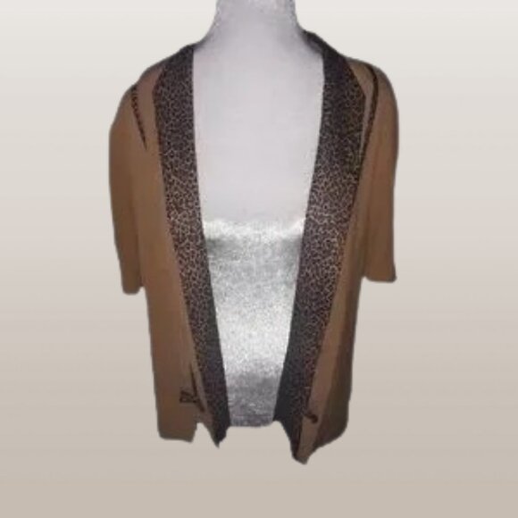 Lady Dorby Tan Animal Print Trim Jacket - Picture 1 of 3